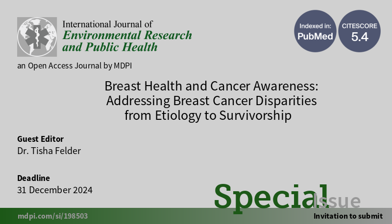 Consider submitting to this special issue of @IJERPH_MDPI, which focuses broadly on breast cancer disparities. RT and share with others who may be interested. #breastcancerawareness #bcsm #breastcancer #breastcancerresearch