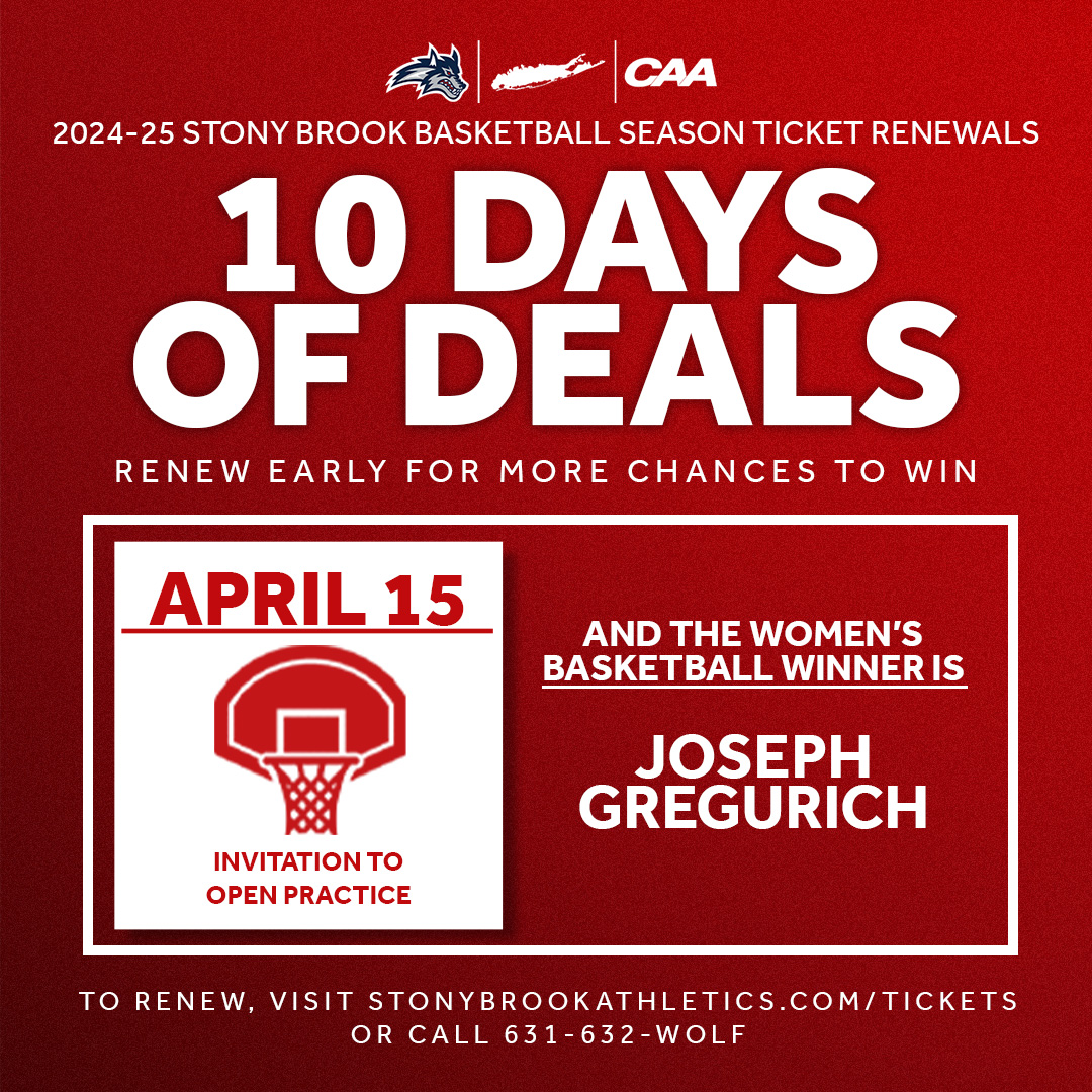 @StonyBrookMBB @StonyBrookWBB 𝗗𝗔𝗬 6⃣ 𝗪𝗜𝗡𝗡𝗘𝗥𝗦 Congrats to our next set of winners, Rich Wrase & Joseph Gregurich on winning an invitation to open practice! 🌊🐺 x @StonyBrookMBB x @StonyBrookWBB