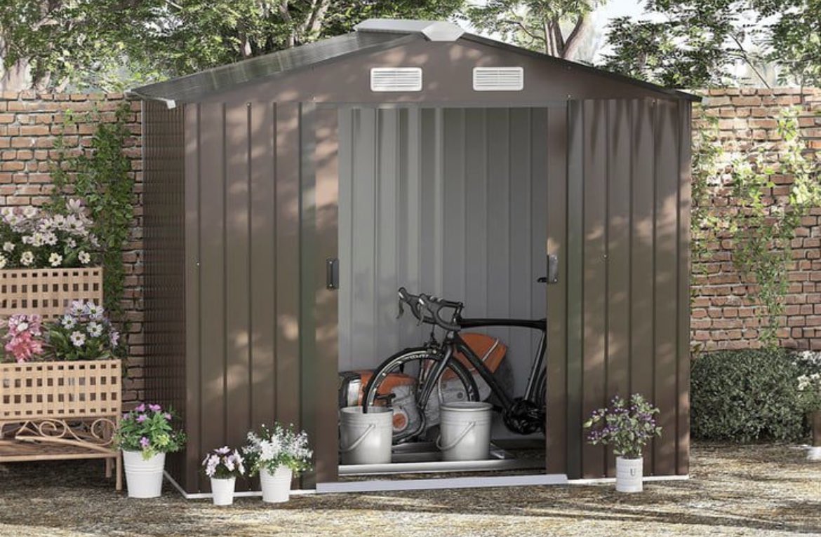 Perfect for storing bikes, garden tools and tidying up the garden at the end of the day 🙌 This robust 7ft x 4ft shed is built with galvanised steel and is weather resistant. Order yours here 👉 awin1.com/cread.php?awin…