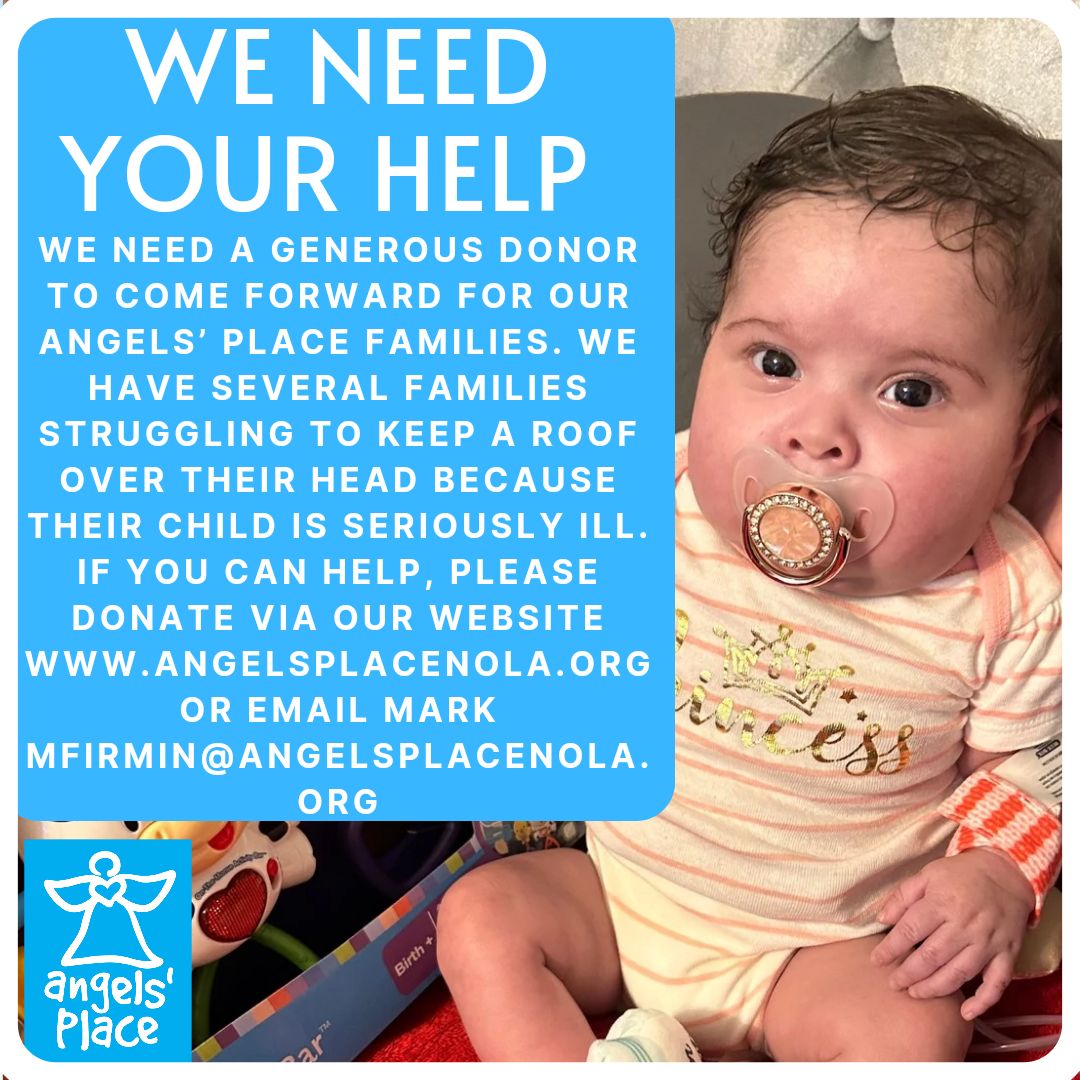 We need your help! If you can give, please donate on our website buff.ly/32zcDYR or email Mark at mfirmin@angelsplacenola.org 😇💙 #ThankYou so much for always helping us help our kids!

#AngelsPlace #NewOrleansCharity  #BeAnAngelForAnAngel #childrenscharity