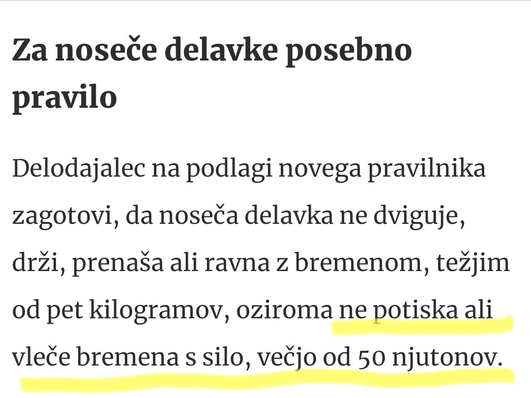 Kakšna jajca to berem?? 🙄 Kako zaboga naj delodajalec nadzira silo, s katero delavka vleče ali potiska breme? In kako naj kdorkoli zagotovi, da delavka ne bi uporabljala tolikšne sile? A naj jo spotakne al kaj? 🤷🏽‍♀️ (Vir: siol.net/novice/sloveni…)