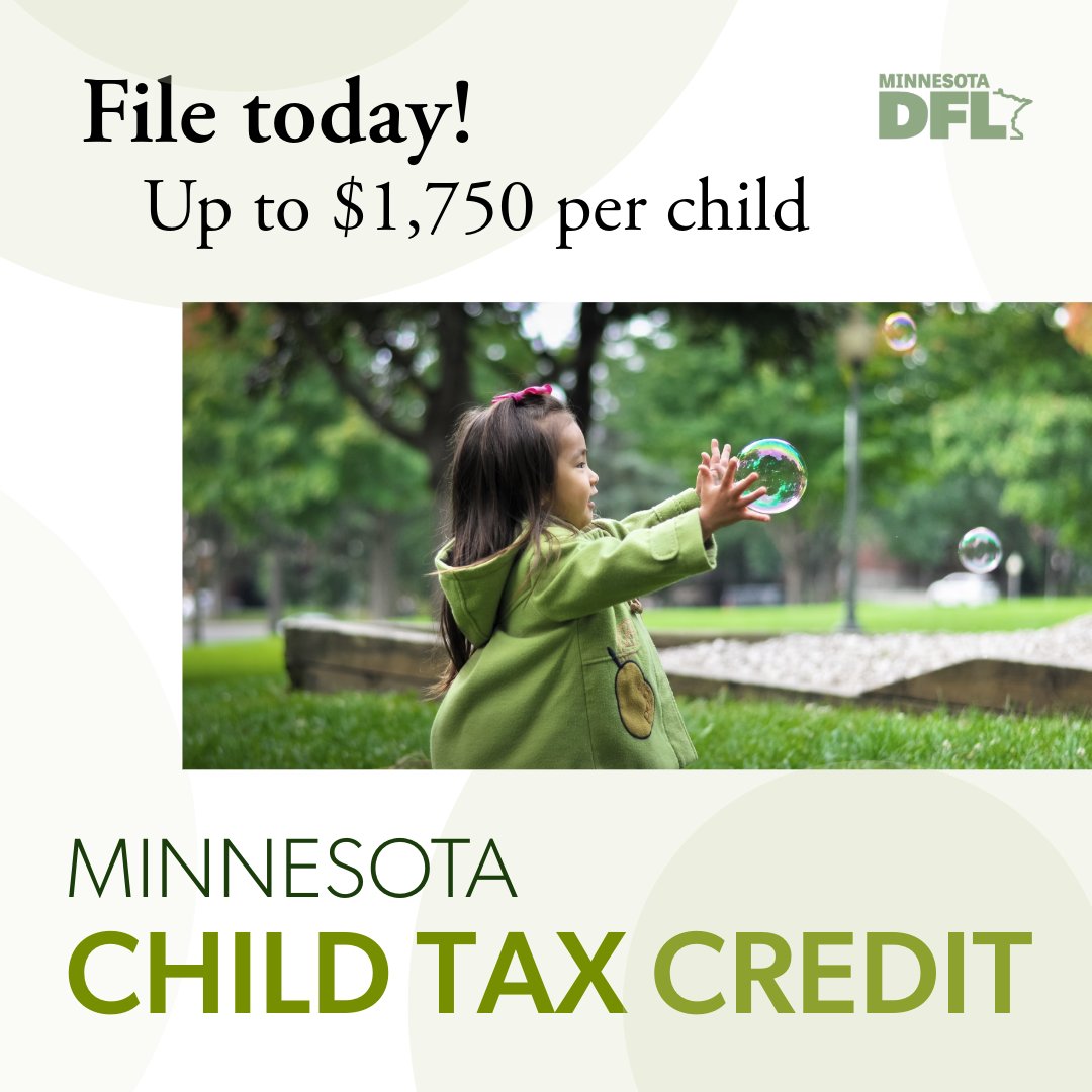 Thanks to DFL leaders, Minnesota has the largest child tax credit in the nation, and it could cut child poverty in our state by a third. Today is the last day for eligible families to file and claim it!