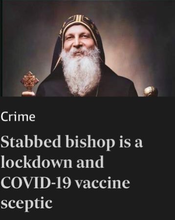 The media: stabbing women is a national tragedy 😢 Also the media: some guy got stabbed but he was a priest who didn’t like lockdowns, so… meh 🤷🏻‍♂️