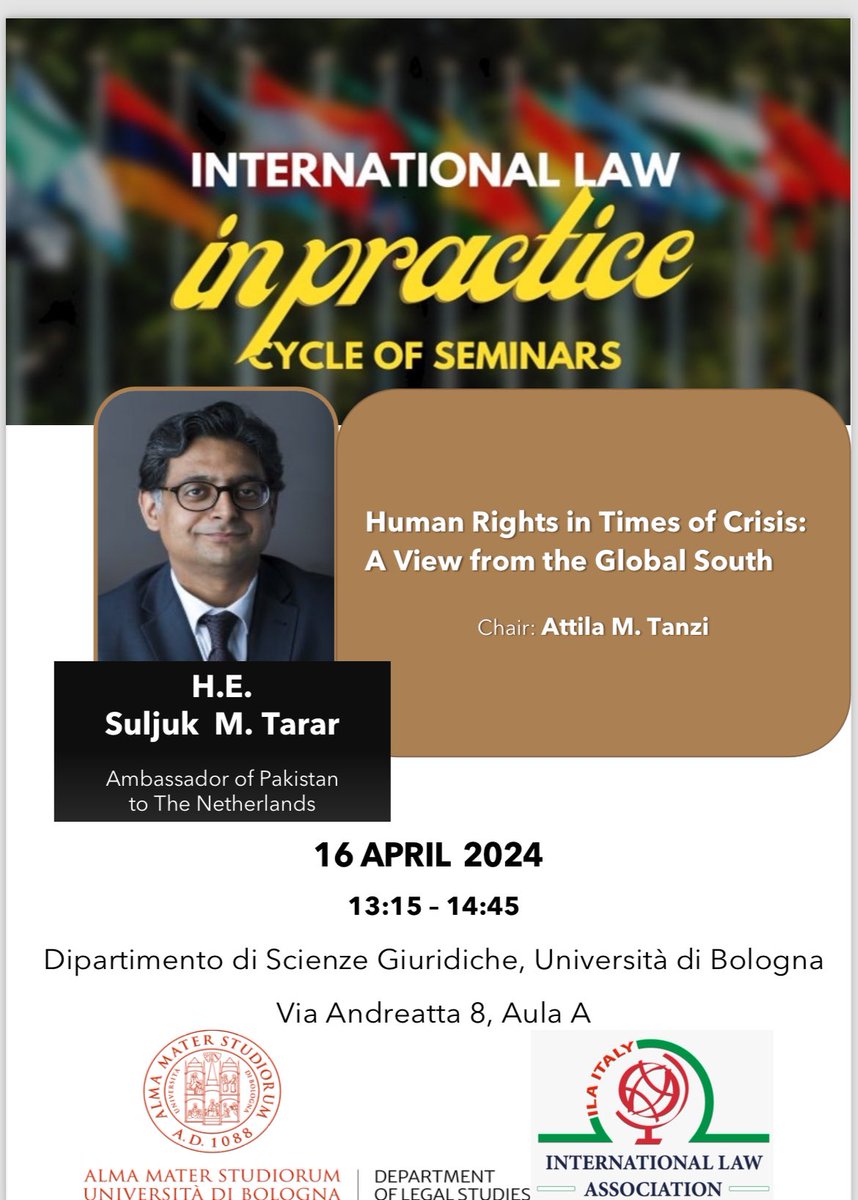 Honored to be invited by University of Bologna, Italy for a talk on 'Human Rights in Times of Crisis: A View from the Global South' chaired by Prof Attila M. Tanzi supported by Int Law Association Italy & the Department of Legal Studies, @Unibo . Looking forward !