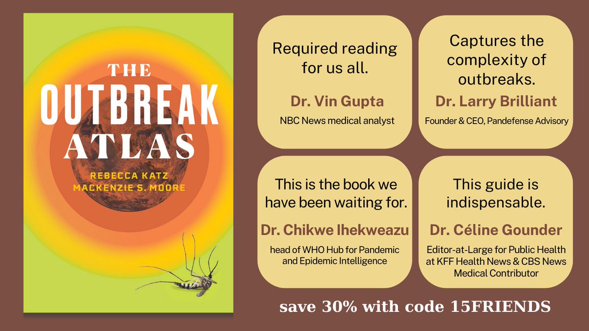 NOW AVAILABLE
The Outbreak Atlas
by Rebecca Katz and Mackenzie S. Moore

Read endorsements from Dr. Vin Gupta (<a href="/VinGuptaMD/">Dr. Vin Gupta</a>), Dr. Larry Brilliant, Dr. Chikwe Ihekweazu, and Dr. Céline Gounder (<a href="/celinegounder/">Céline Gounder, MD, ScM, FIDSA 🇺🇦</a>), and get your copy today: vanderbiltuniversitypress.com/9780826506610/…