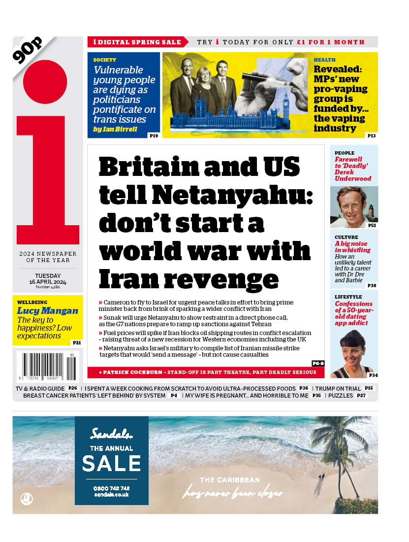 Tuesday's front page: Britain and US tell Netanyahu: don't start a world war with Iran revenge #Tomorrowspaperstoday Latest by @janemerrick23: trib.al/fIXstEd