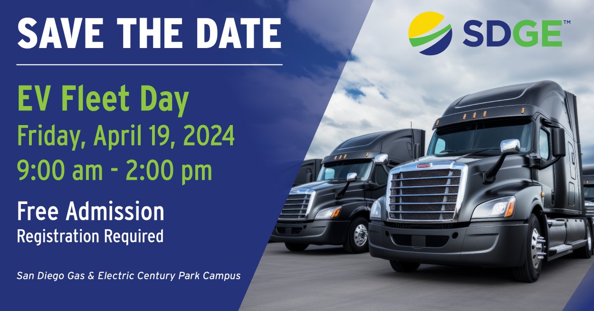 🚚 San Diego Fleet Managers! #EVFleetDay this Fri, April 19!⚡️Meet electrification experts, test drive EVs & explore solutions. 💻Register: evfleetday.com | #BringTheEnergy #sustainability #cleantech