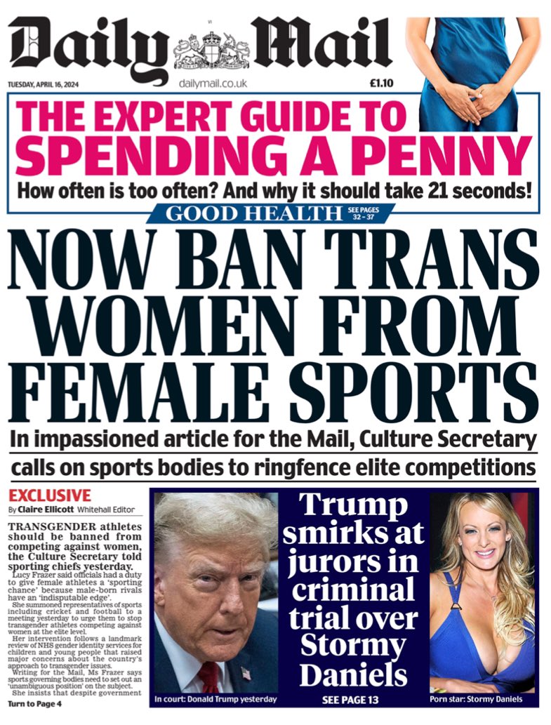 Introducing #TomorrowsPapersToday from: #DailyMail Now ban trans women from female sports Check out tscnewschannel.com/the-press-room… for a full range of newspapers. #journorequest #newspaper #buyapaper #news #buyanewspaper