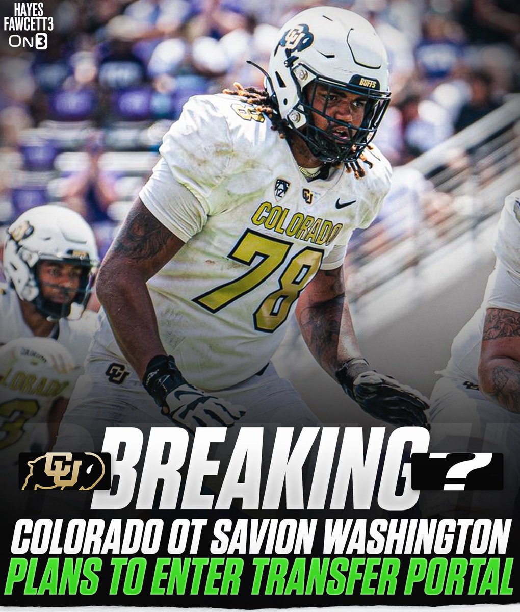 BREAKING: Colorado OT Savion Washington plans to enter the Transfer Portal, he tells @on3sports The 6’9 325 OT started 10 games for the Buffaloes in 2023 (missed 2 due to injury) Will have 1 year of eligibility remaining on3.com/db/savion-wash…