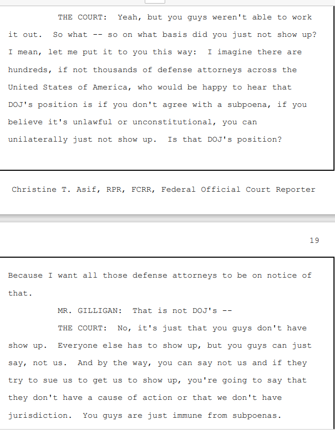 On a day about 'rule of law' and whatnot. I have just obtained the transcript of April 5 hearing on House Judiciary Committee lawsuit against Mark Daly and Jack Morgan--2 DOJ tax attorneys involved in Hunter Biden investigation--for defying Congressional subpoena for their