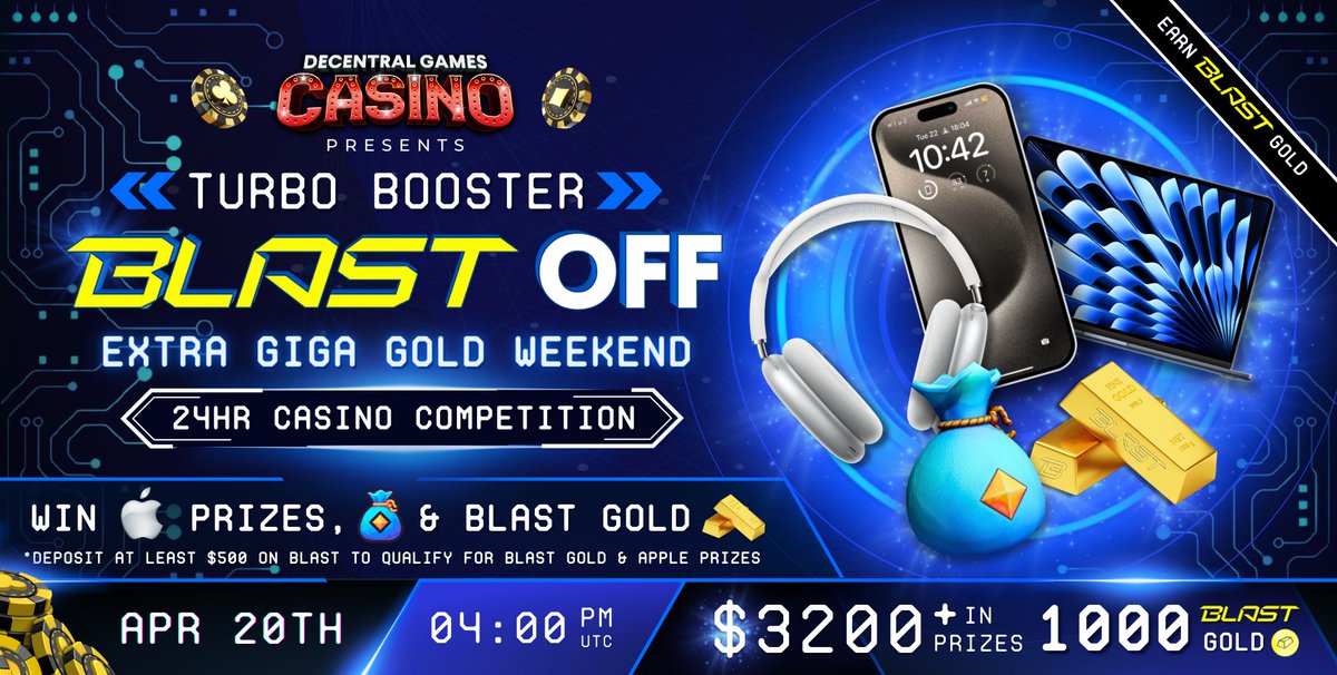 We've got another big casino competition this weekend with 1,000 Blast Gold and Apple prizes

📆 Start: 4/20 @ 4pm UTC
⏳ 24 hour duration
🏆 Top 10 wins

See you at the tables 🫡