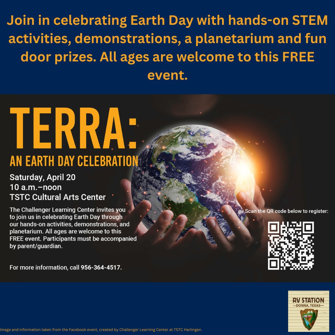 👋🏼 Do you have plans this weekend? Check out this FREE Earth Day Celebration at the TSTC Cultural Arts Center! 🌎
More info 👉 rpb.li/Drn
#RVStationDonna #Community #EarthDay #TSTCCulturalArtsCenter