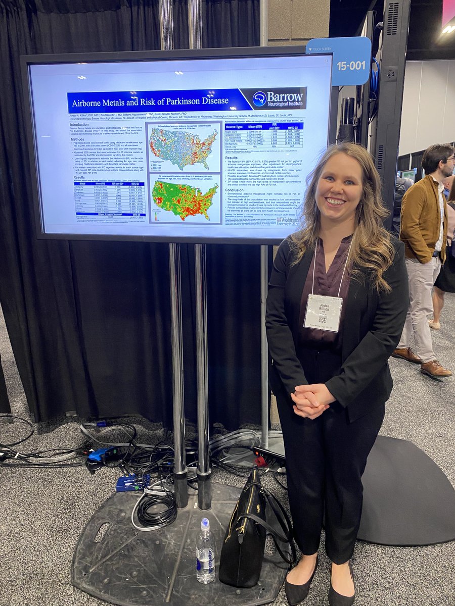 Proud that Dr. Jordan Killion presented her research into the risk of #Parkinsonsdisease in relation to environmental manganese exposure at the 2024 #AANAM. @AANmember @BarrowNeuro