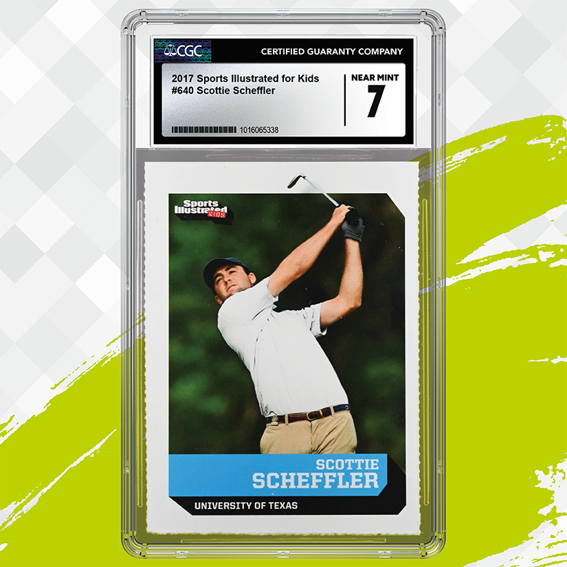 Did you 👀 the dominant performance by the two-time #Masters Champion, #ScottieScheffler, this weekend at #TheMasters? Do you have one of these 2017 SI for Kids Scottie Scheffler Rookie cards in your collection? This one was authenticated and graded a CGC Near Mint 7! ⛳