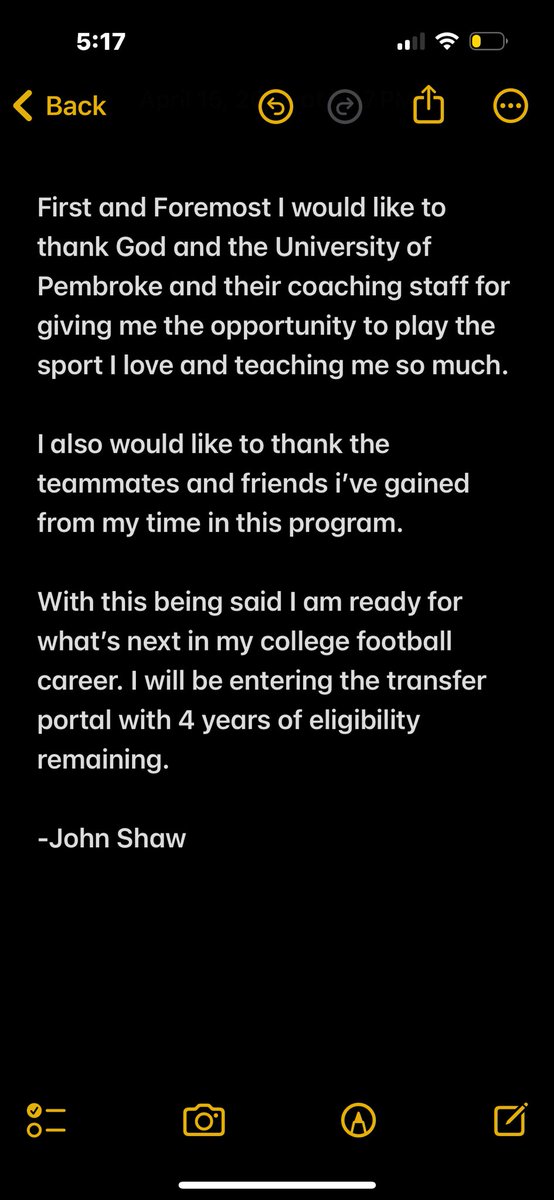 jmshawww's tweet photo. Thank you pembroke for everything. That said I have officially entered the transfer portal with 4 years of eligibility. https://t.co/plX5RASURW