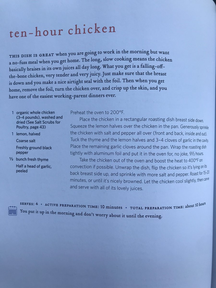 thinking about the recipe in the gweneth paltrow cookbook that advises you to put a chicken in a heated oven and then leave the house for ten hours