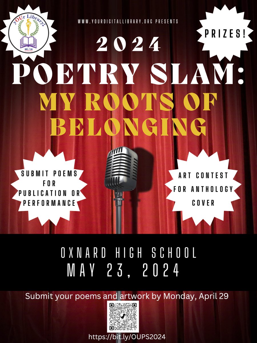 Attention all poets ✍ The District wide Poetry Slam is next month! You have until Monday, April 29th to submit your poem and/or artwork for consideration. This year's theme: My Roots of Belonging. Your poem must be an original work and adhere to the Slam's theme.