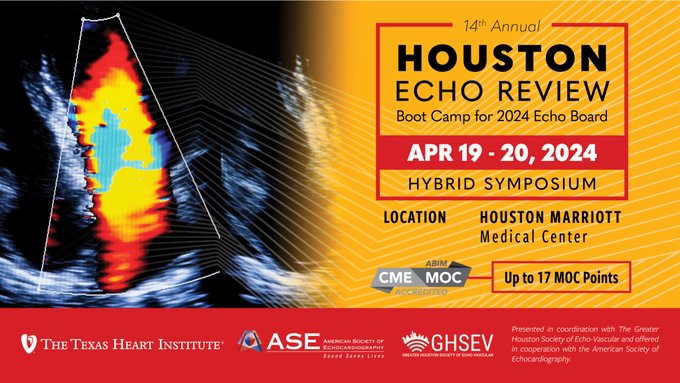 ⌚️The 14th Annual Houston #EchoFirst Review: Boot Camp for 2024 Echo Board starts this Friday 04/19! ✅There is still time to register for in-person or virtual attendance at this comprehensive and fast-paced board-review course led by expert faculty. 👉cmetracker.net/THI/Publisher?…