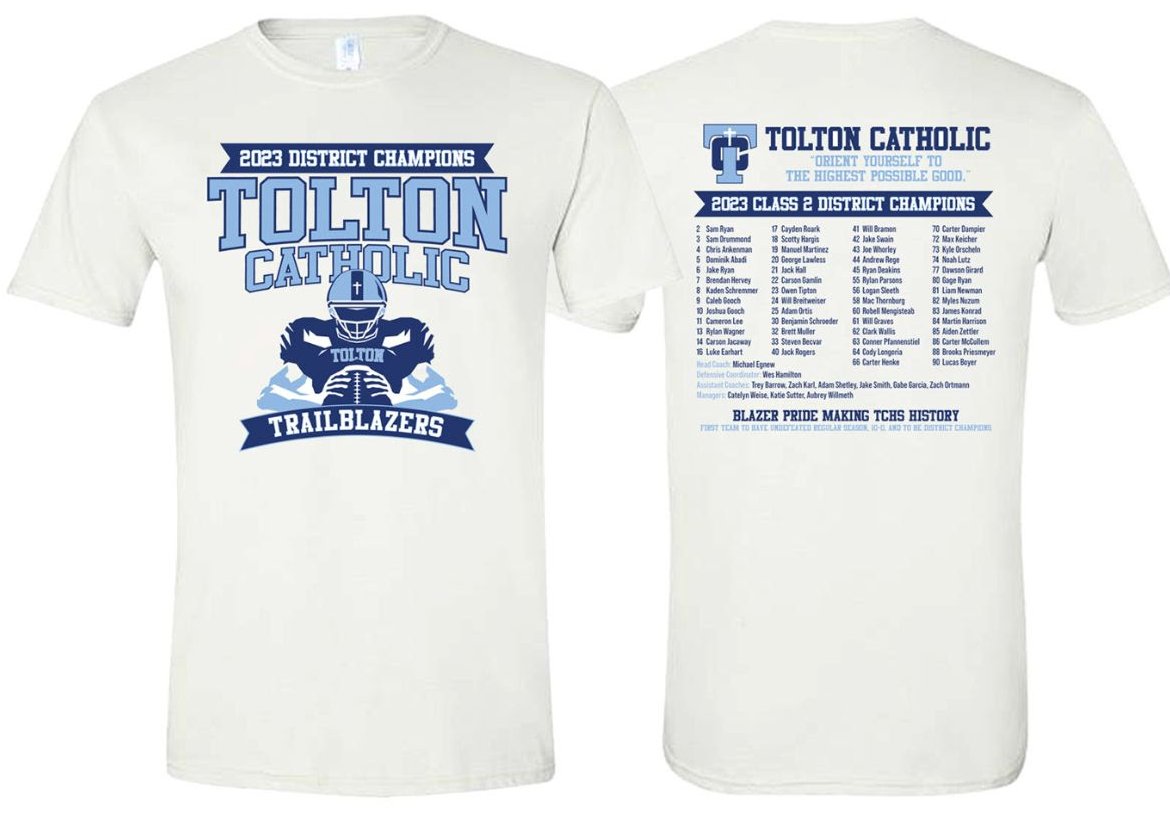 The Tolton Football team made school history this year by being the first to have an undefeated regular season and to be District Champions! We are excited to commemorate the season with a tshirt. Please complete this form by Thursday, April 18th to order. form.jotform.com/240996440455160