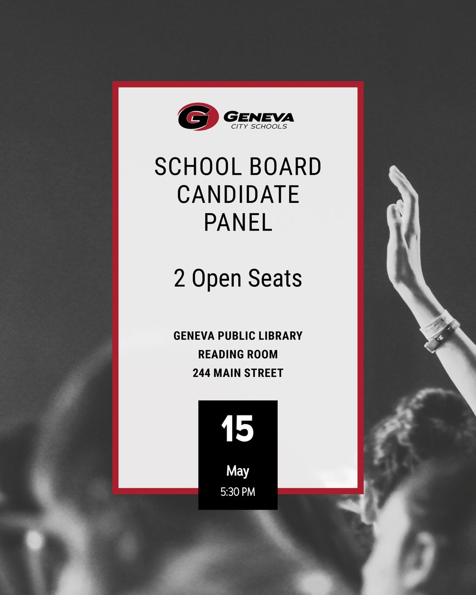 Save the Date: The Geneva Public Library is hosting a School Board Candidate Panel one month from today! We have two board seats up for election. Learn more: genevacsd.org/run 🗳️