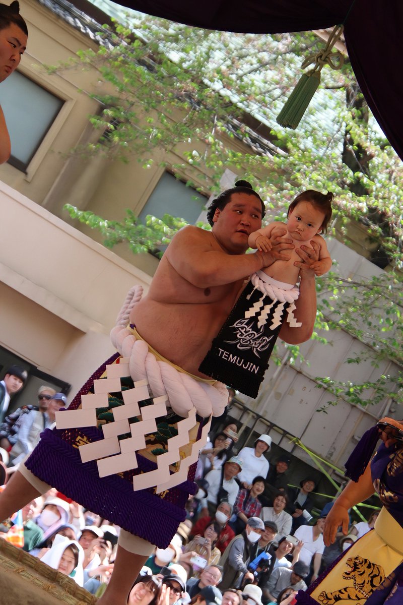 テムジン君　可愛い😍
横綱の優しいパパの目
テムジン君の堂々たる土俵入りの目
#靖国神社奉納大相撲 
#横綱土俵入り