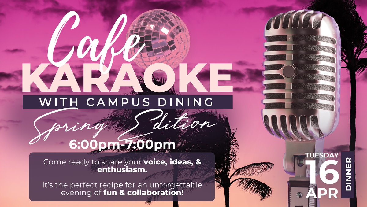 Get ready to shine in the spotlight with your vocals! Tomorrow, April 16, at Dinner, join Campus Dining for an electrifying karaoke session in the cafe! Let's belt out tunes together and create euphoric music memories! 🎤🎶 #CoahomaProud #Since1949