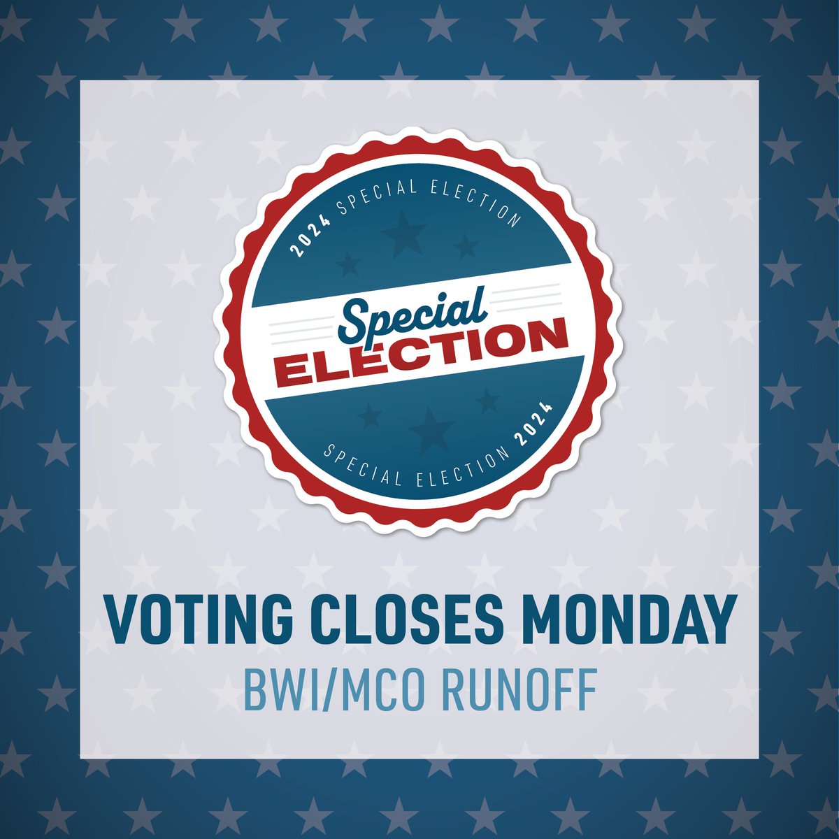Voting for BWI and MCO's runoff election closes Monday, April 22, at 1200 CT. If you've yet to cast your vote, visit swapa.org for information about your candidates and how to vote.