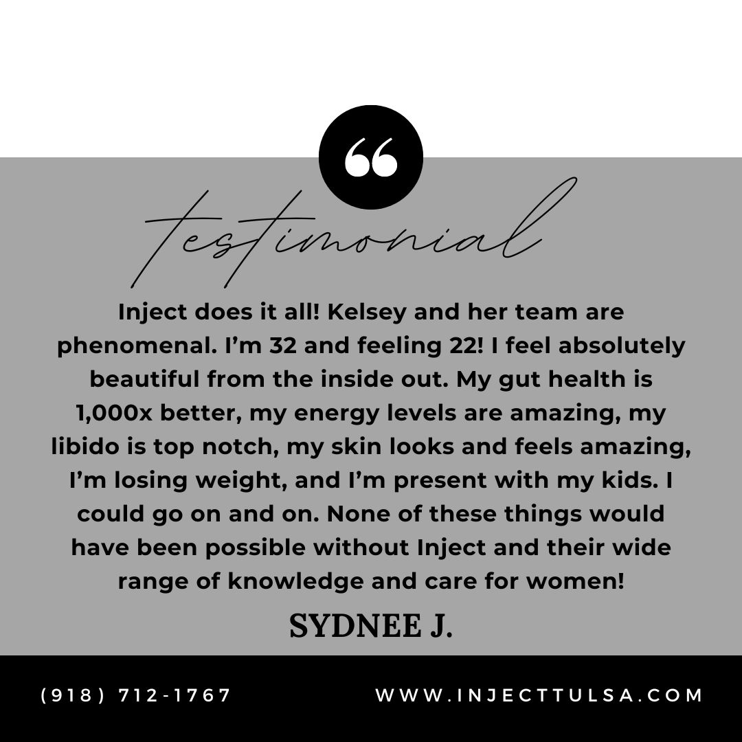 This could not make us happier! Our goal is to help you feel better from the inside out! 

#InjectTulsa #BeautyRevolution #TulsaAesthetics #LookGoodFeelGood #SkinGoals #HealthySkin #AestheticTreatments #RejuvenateYourself #BodyConfidence #EmbraceYourBeauty