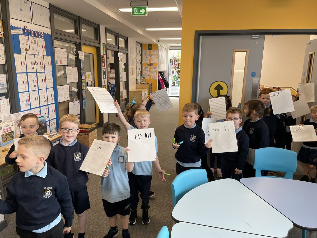saintninians's tweet image. P1 @MissTait4 @MrsHunterStNins went to ‘the big upstairs’ today. The corridor was full of their little voices counting out as they totalled tally marks. #DataHandling