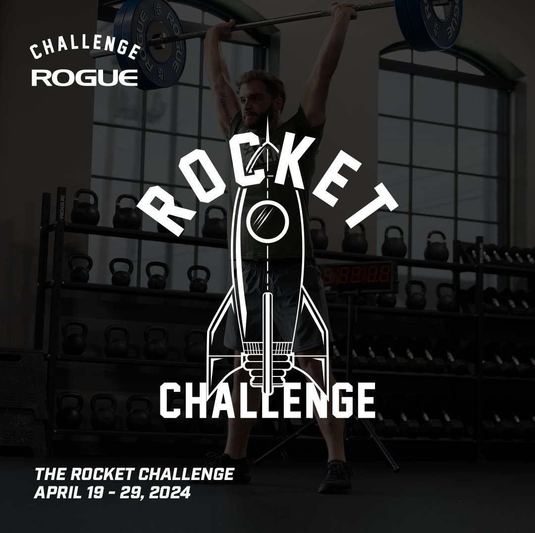 The next Rogue Challenge of 2024 is here: The Rocket Challenge Find your heaviest load for the following unbroken complex: 1 Power Clean 1 Front Squat 1 Thruster 1 Shoulder to Overhead Registration is open now, the challenge begins on Friday, April 19th 1. Register at