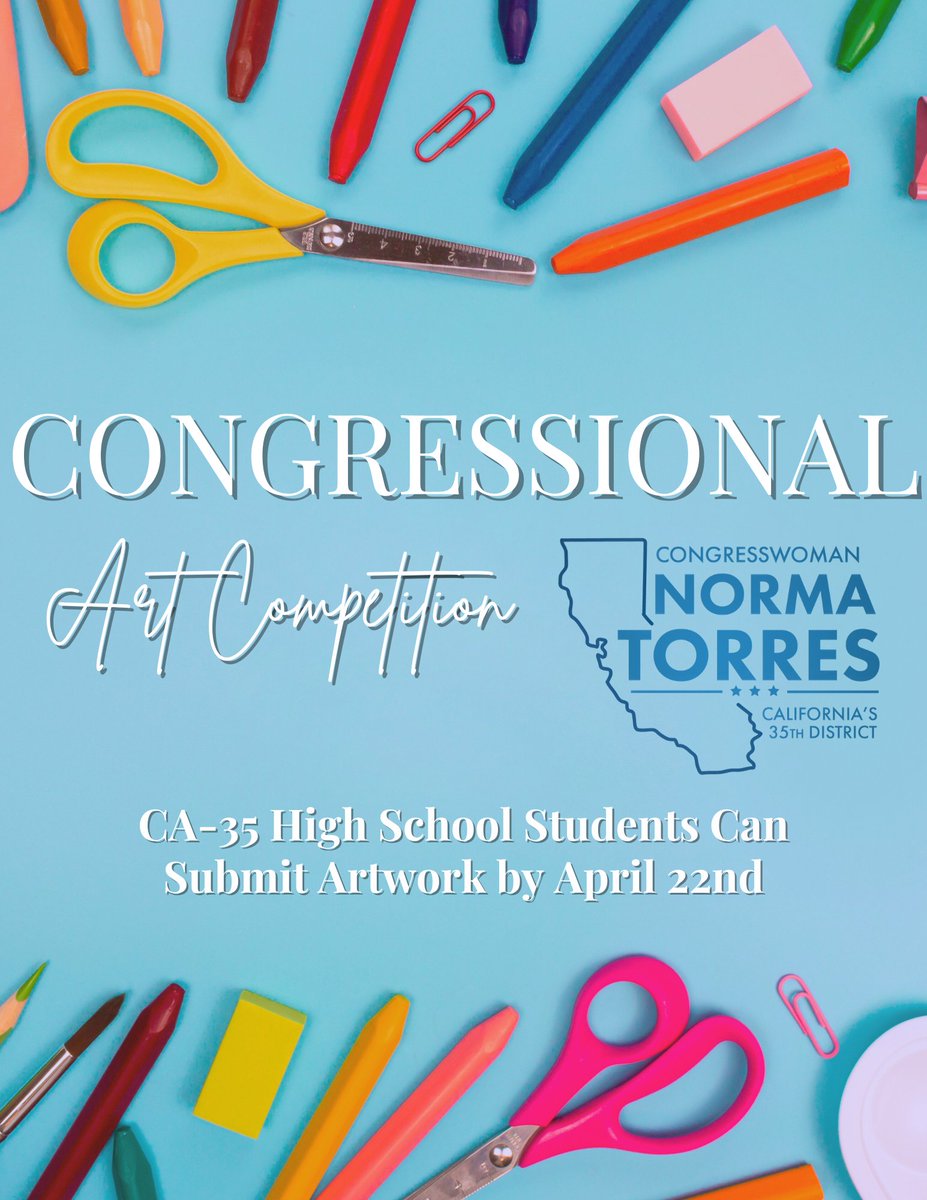 A reminder to all #CA35 artists to apply for the Congressional Art Competition by April 22nd! The winner will represent our district in the Capitol building for a full year. Apply here: docs.google.com/forms/d/e/1FAI…