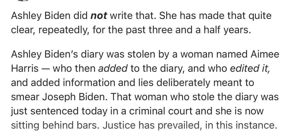 @bossmuntime This is forged. The woman who stole Ashley Biden’s diary now resides in prison for theft and admitted forgery.