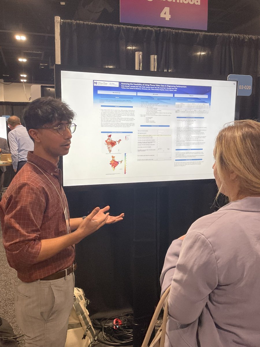 At #AANAM just in time to support medical student, Zahin Ahmed, as he presented our poster on interrater reliability in recognizing Parkinsonism in rural Gujarat @UMassChan @drsoaham