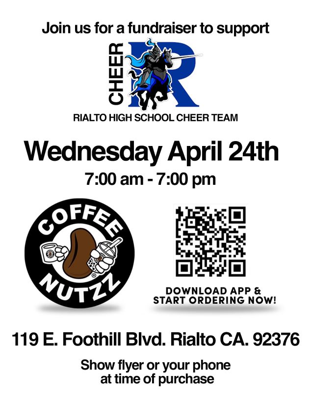 RHSKnightCheer's tweet photo. Mark your calendars! Please help support the Lady Knights as we wrap up this season and prepare for next season! Enjoy some delicious coffee at @coffeenutzz with us Wednesday April 14th! ☕ https://t.co/Kge0kphqLl