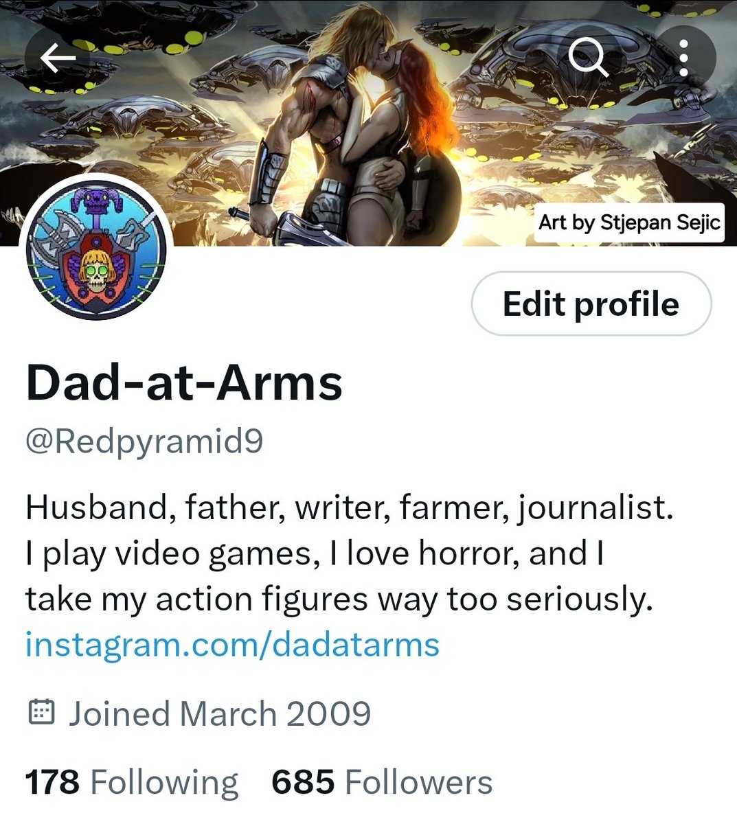 Credit given to the artist and permission to use his art on my profile. I also added his name to the banner for good measure.