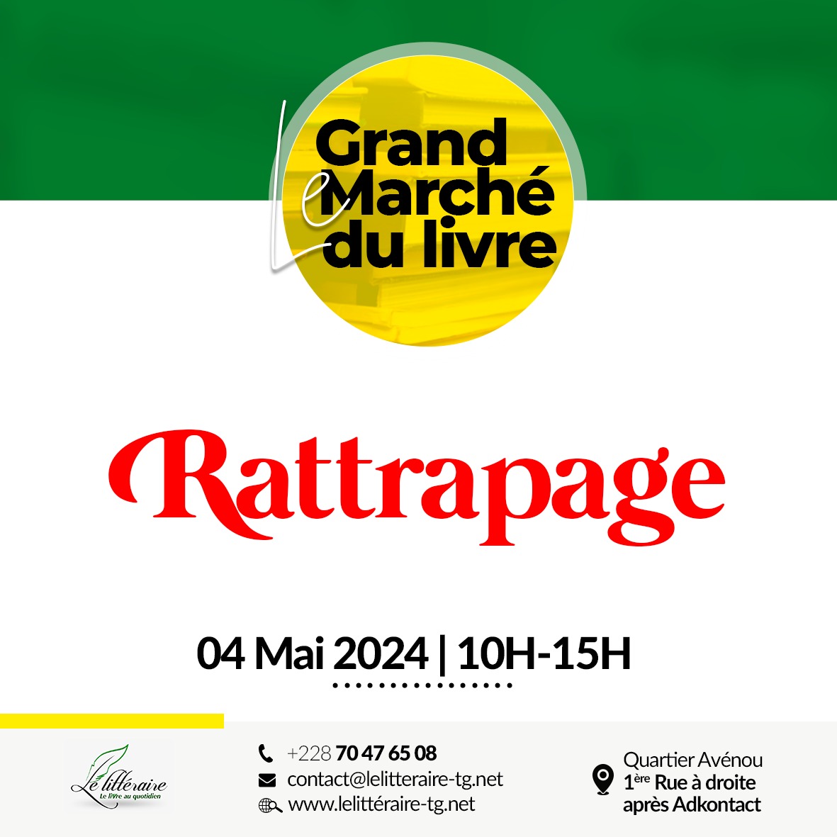 stevedeBodj's tweet photo. Demandez et l'on vous donnera...

Vous avez demandé et nous avons retenu pour vous le samedi 04 mai 2024 pour la spéciale Session Rattrapage de la grande braderie du livre.

Nous vous promettons un rattrapage digne de toutes les surprises. https://t.co/Cm0cJKQ0mw