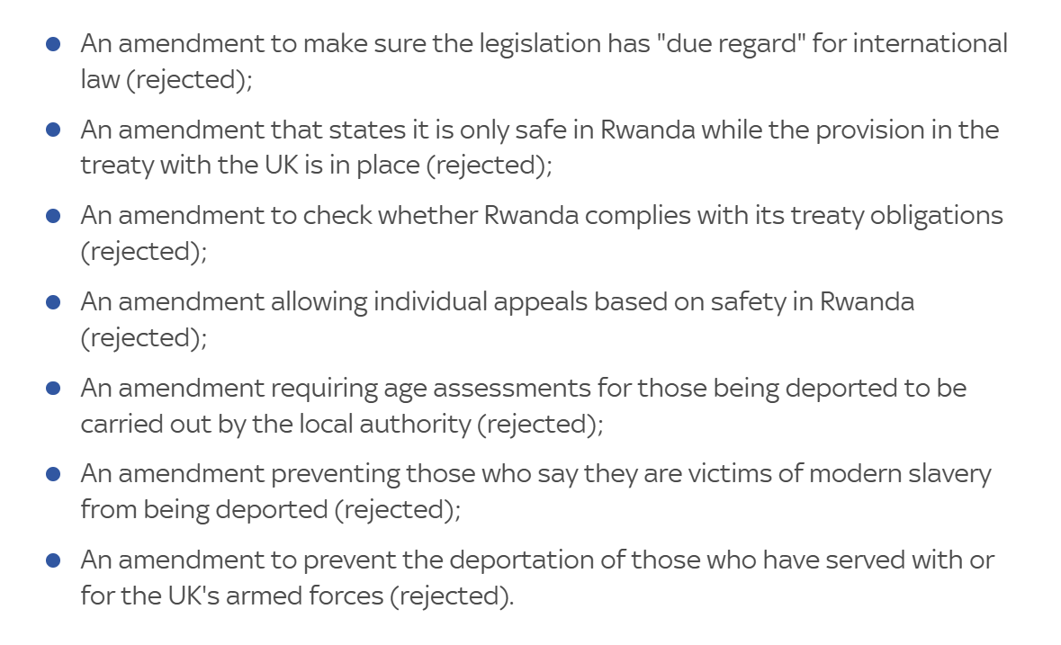 Tonight the government rejected these common sense, rational amendments to their appalling Rwanda Bill - even an amendment to protect victims of modern slavery. I voted against the government dismissing each of these amendments and the Bill now goes back to the Lords.