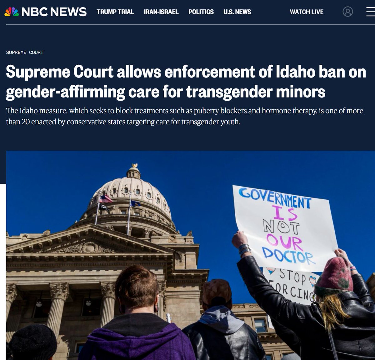 BREAKING: Supreme Court rules Idaho can enforce a law banning s*x changes for kids. The ruling allows Idaho to enforce a law that subjects doctors up to 10 years in prison if they provide hormones, puberty blockers or do s*x change surgeries on minors. HUGE WIN! 🔥