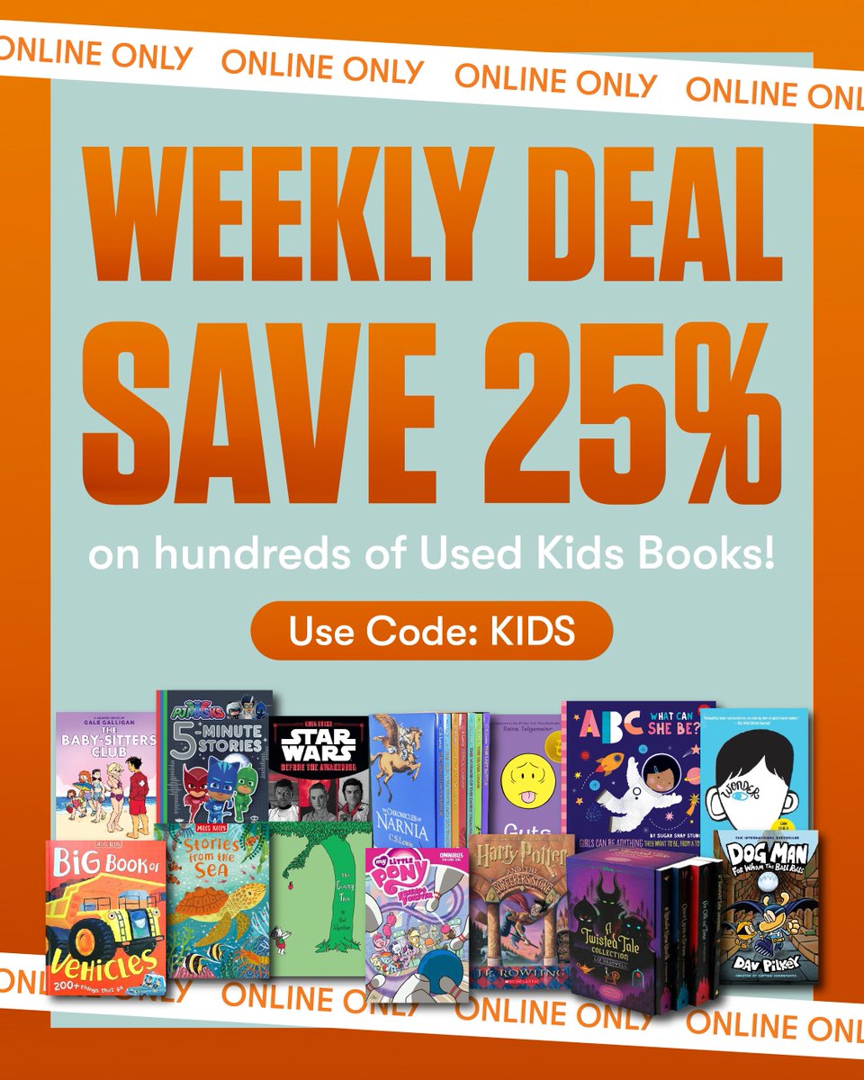 Escape reality without breaking the bank! NOW through Monday, 4/22, save 25% on hundreds of used kids' books online when you use the code KIDS at checkout. Check back next week for another great weekly deal!