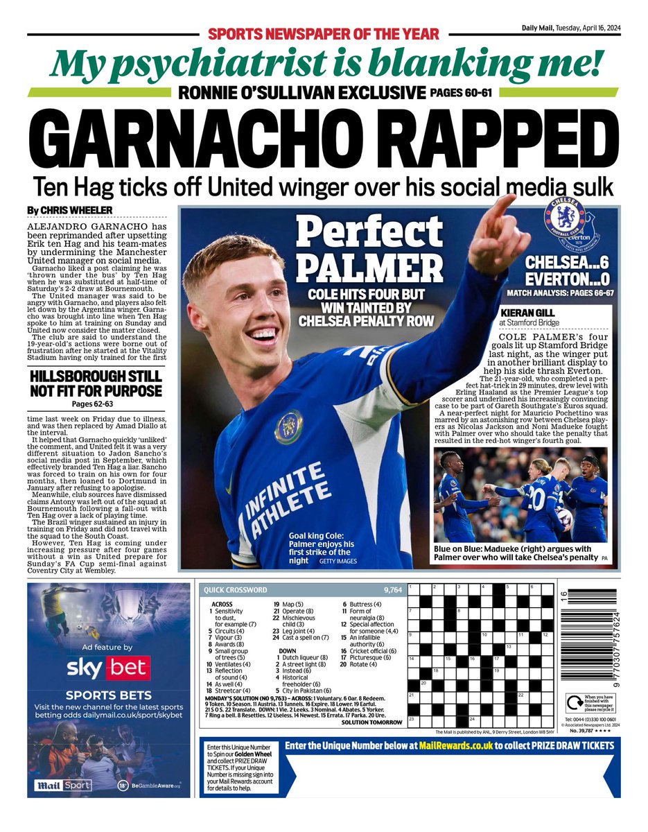 MAIL SPORT: Garnacho rapped #TomorrowsPapersToday