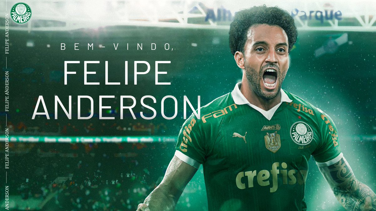 Infos_palestra's tweet photo. O Palmeiras acertou nesta segunda-feira (15) a contratação do meia-atacante Felipe Anderson, que atua no futebol europeu há 11 temporadas e defende atualmente a Lazio-ITA. O versátil jogador, que completa hoje 31 anos, assinou pré-contrato com o Verdão e vai reforçar o Maior Campeão do Brasil a partir de julho, após a abertura da janela internacional de transferências – o vínculo dele com o Alviverde começará em 1º de julho e será válido até 31 de dezembro de 2027.

QUE NEGÓCIO ABSURDO!