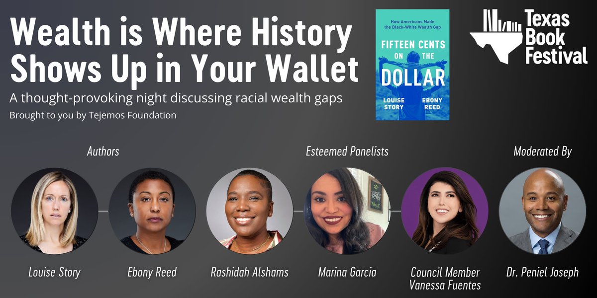 Check out this lineup! Honored to co-host this thought-provoking evening discussing racial wealth gaps with 'Fifteen Cents on the Dollar' authors @louisestory, @EbonyReed, @PenielJoseph and more! 4/29 at the Carver Library. RSVP now! eventbrite.com/e/wealth-is-wh…