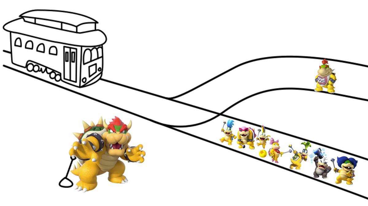 Do nothing and all 7 Koopalings die, but if you choose to push the lever Bowser Jr. will die. Which option do you choose?