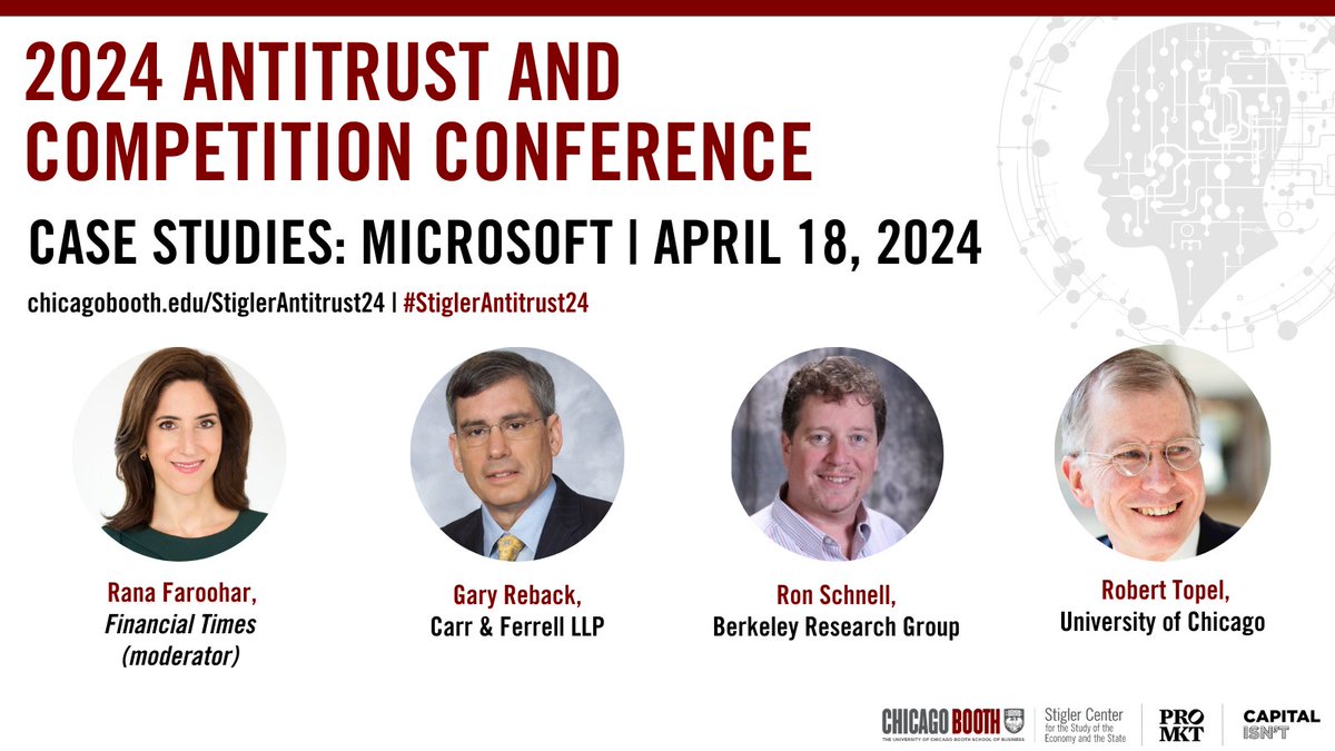 The litigation against #Microsoft was a hallmark of U.S. #antitrust enforcement in high-tech markets. This panel brings together experts connected with the litigation to discuss long-term impacts. 🎙️@RanaForoohar, Gary Reback, Ron Schnell, Robert Topel bit.ly/StiglerAntitru…