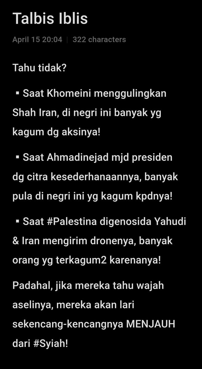 Just_Ab1's tweet photo. ▪️Gampang Kagum Sama #Syiah!▪️

Ada beberapa peristiwa -yg saya perhatikan- membuat sementara orang, jadi terkagum2 pada #Syiah.

Padahal, jika #mereka timbang dg Al Qur'an &amp; Assunnah, #mereka akan lari kencang menjauhi #Syiah.

Beruntunglah orang2 yg tidak kena subhat #Syiah! https://t.co/CWlwxOyUWR