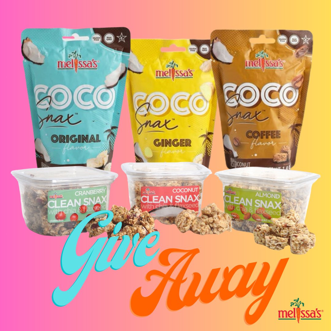 ‼️GIVEAWAY‼️ The winner will receive an assortment of our signature Clean Snax and our brand-new Coconut-based Snax line! 🥥 To enter: 👉🏼 Like and Repost this post 👉🏼 Follow @MelissasProduce 👉🏼 Comment what flavor you want to try 🤩 giveaway ends 5/27