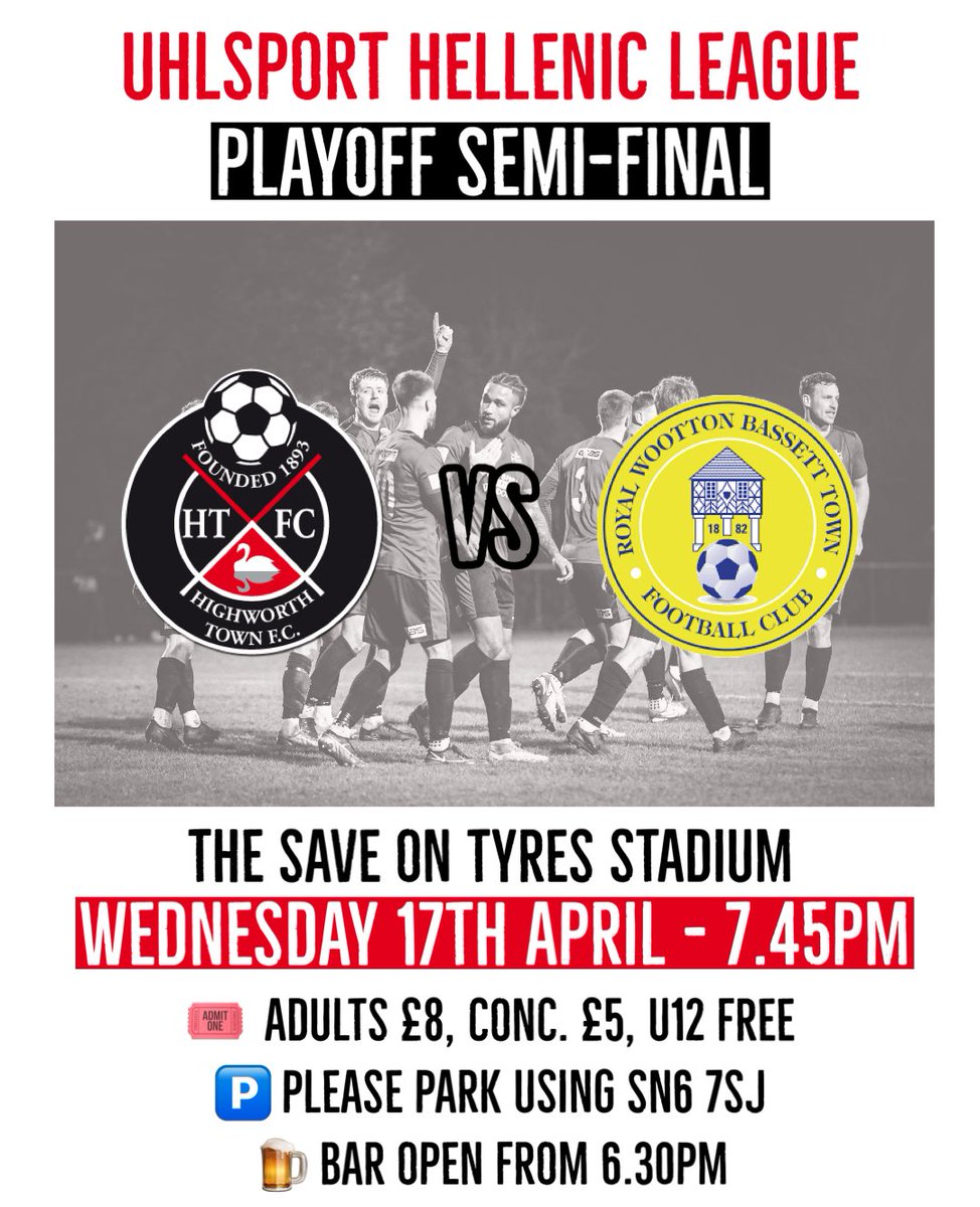 PLAYOFF SEMI-FINAL…

Tonight’s result means we finish the season in 3rd place and means we will face <a href="/RWBTFC/">Royal Wootton Bassett Town FC</a> at The Save On Tyres Stadium on Wednesday!

Get along and support the lads in this last part of season!

🔴⚫️🔴⚫️

<a href="/HellenicLeague/">Hellenic League</a> <a href="/swsportsnews/">South West Sports News</a> <a href="/NonLeagueCrowd/">Non League Crowds</a>