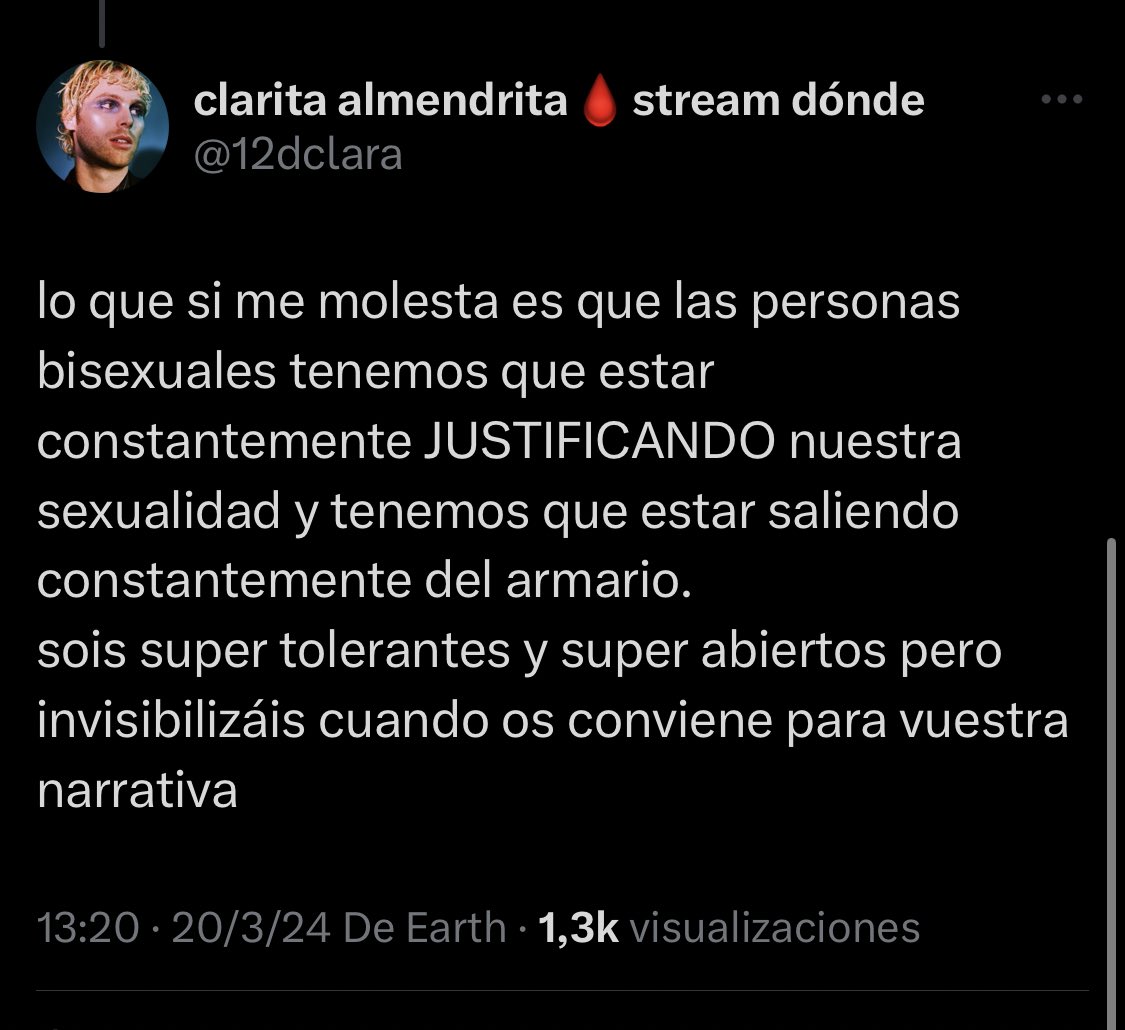 la segunda vez en 4 días q tengo que recordar esto DEJAD DE INVISIVILIZARNOS A LAS PERSONAS BISEXUALES