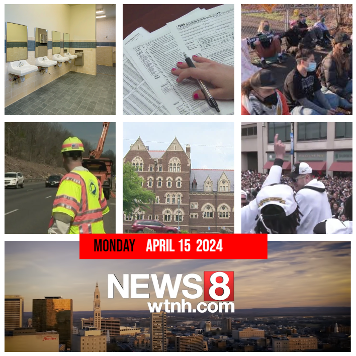 TONIGHT on WTNH News 8 at 6 high school students trashing bathrooms. Also it is tax day!! Protestors disrupt one of Connecticut's biggest employers. Highway safety, a college president resigns and will UConn win a third straight championship?