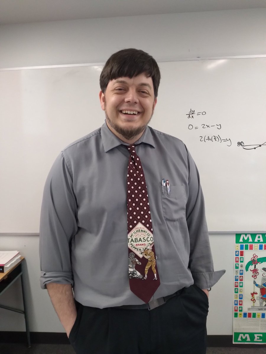 c_dontcare's tweet photo. Rare Monday Tabasco tie today! It also has baseball on it because Mr. Ellis is helping throw the first pitch at an LHS baseball game tonight!

"Here's another non-separable diff. eq. We know its non-separable because if you try to separate... it's not separable." https://t.co/FGTGCqjvDQ